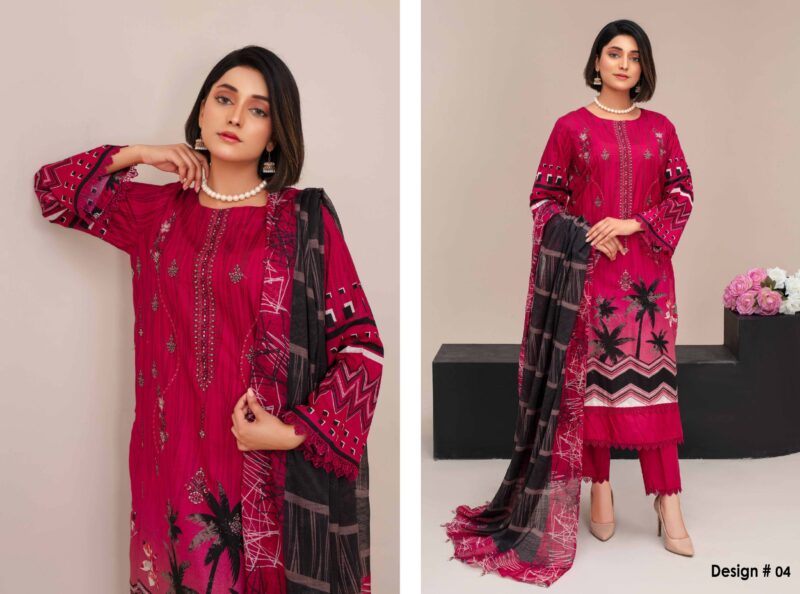 Bin Umar Deep Magenta Embroidered Lawn 3-Piece Suit – Bold & Beautiful