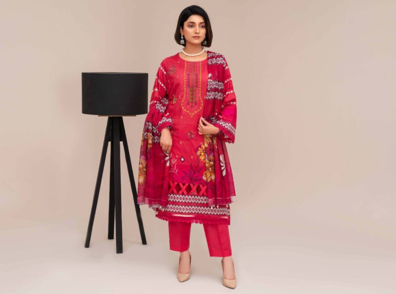 Aairah Deep Pink Embroidered Lawn 3-Piece Suit – Bold & Elegant