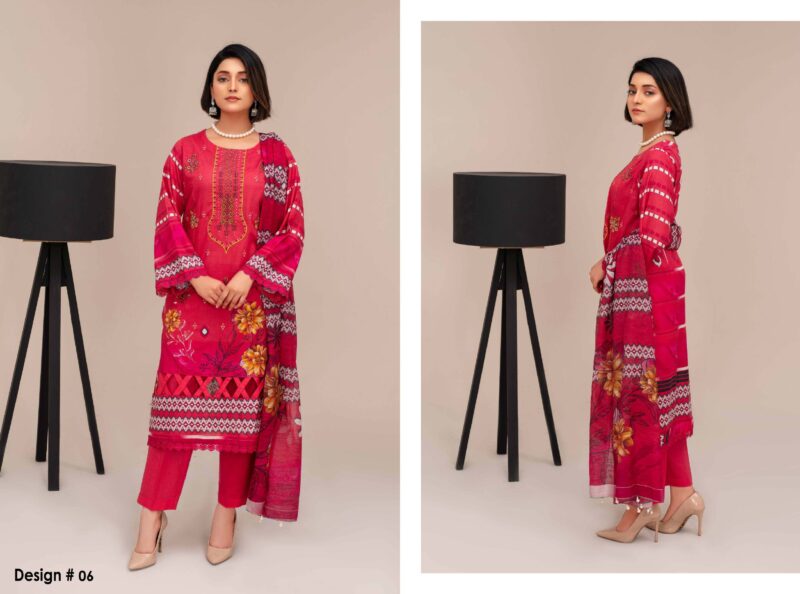 Aairah Deep Pink Embroidered Lawn 3-Piece Suit – Bold & Elegant