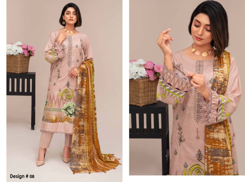 Aairah Light Pink Embroidered Lawn 3-Piece Suit – Elegant & Chic