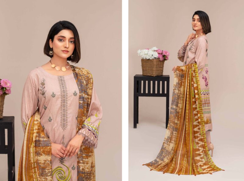 Aairah Light Pink Embroidered Lawn 3-Piece Suit – Elegant & Chic