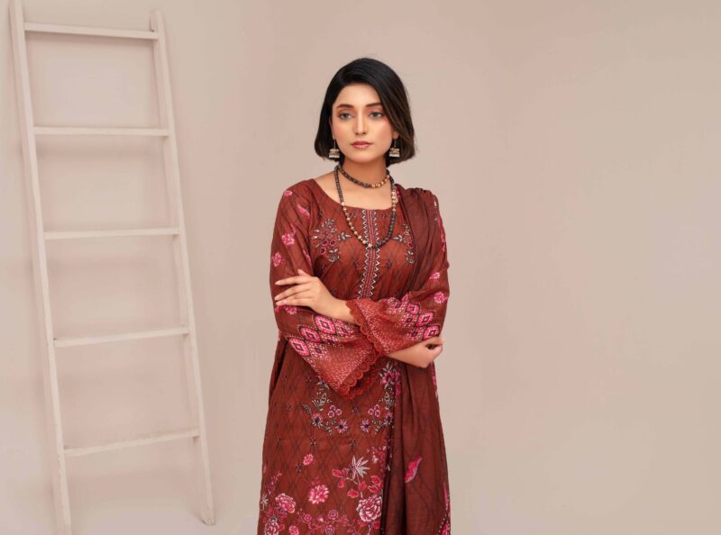 Aairah Maroon Full Embroidery Lawn 3-Piece Suit