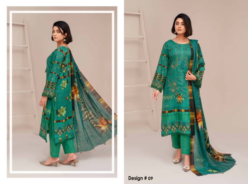 Aairah Teal Green Embroidered Lawn 3-Piece Suit – Stylish & Elegant