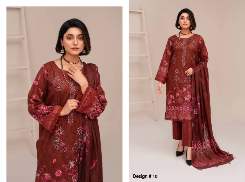 Aairah Maroon Full Embroidery Lawn 3-Piece Suit