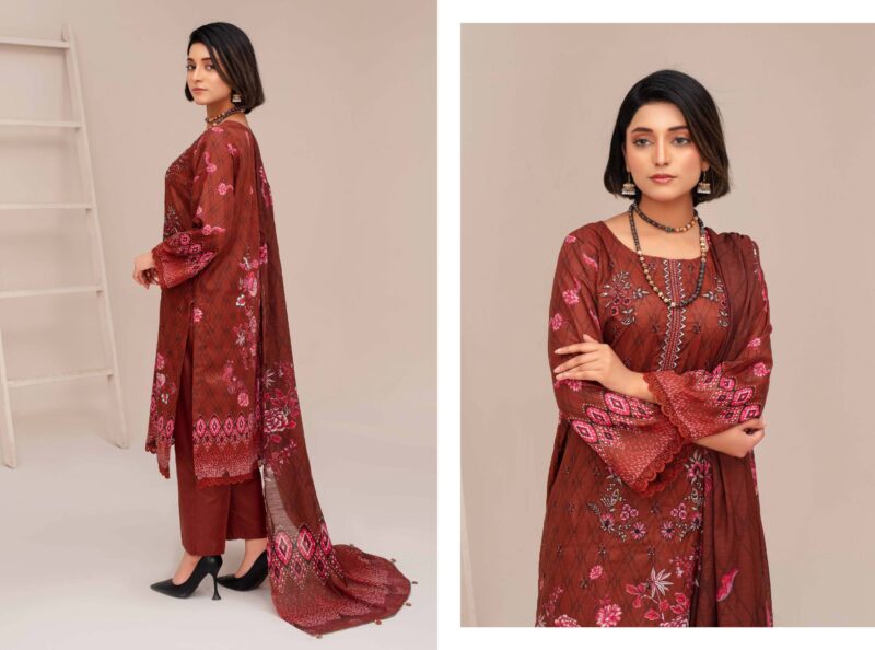 Aairah Maroon Full Embroidery Lawn 3-Piece Suit